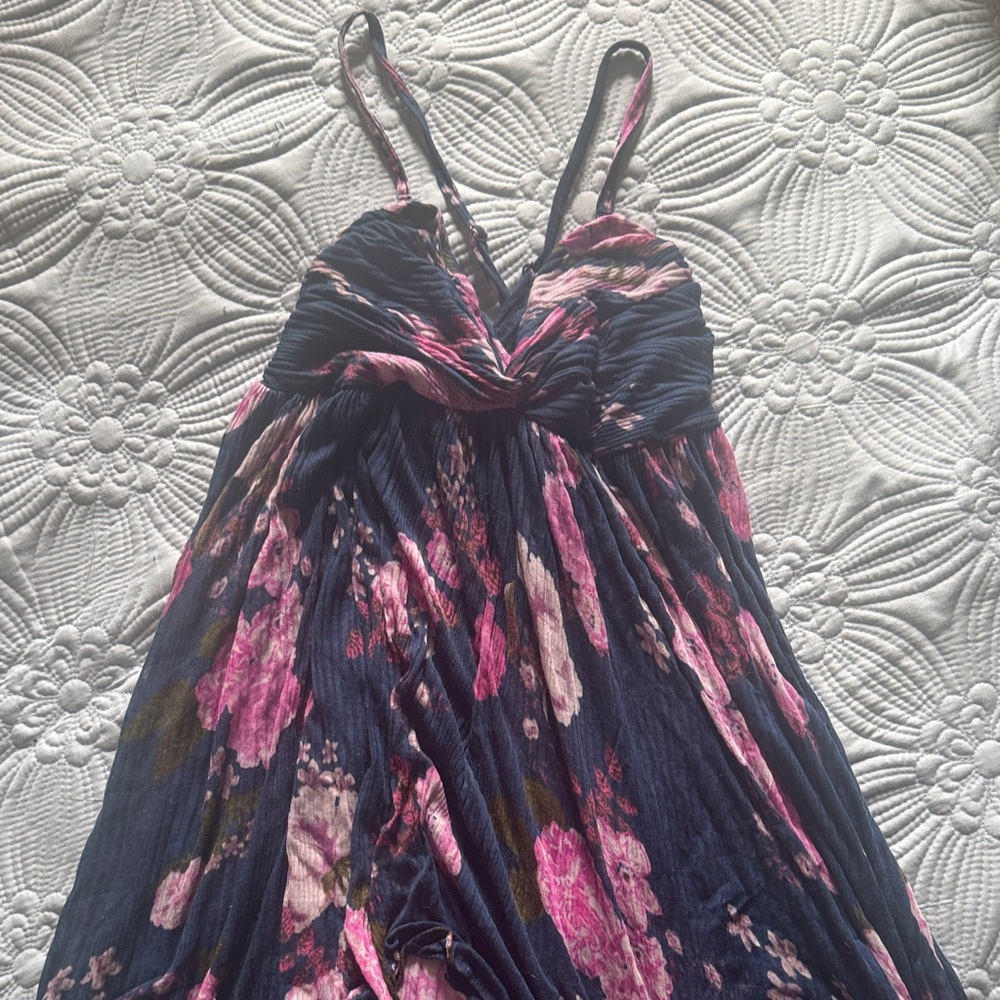 Free People Navy and Pink Textured Dress/shirt